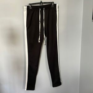 EPTM Womens Medium Black with White Strip Track Pants With Zippers at Ankles